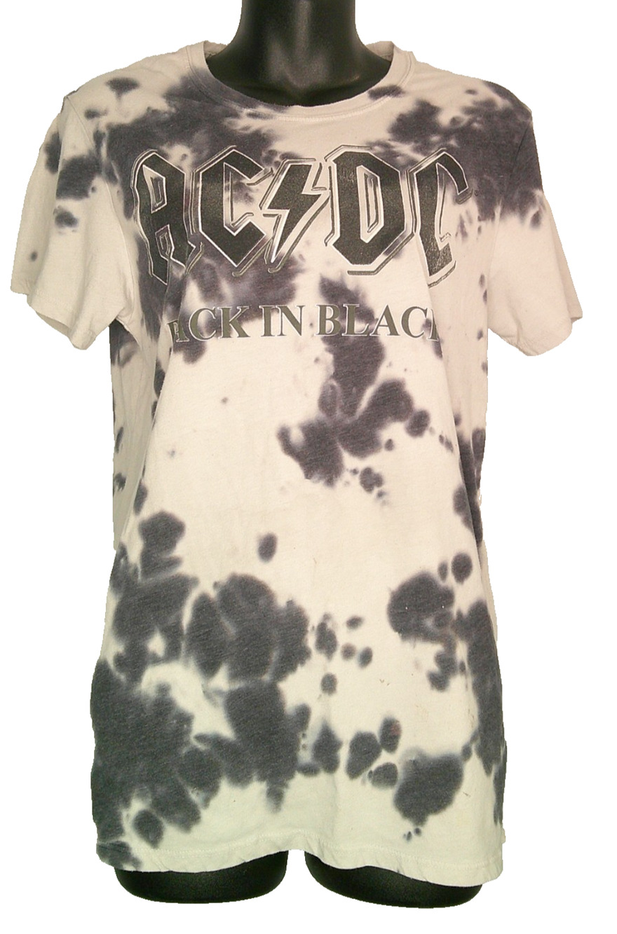 ACDC Back in Black Men's Small T-Shirt Light, Dark Gray Tie Dye
